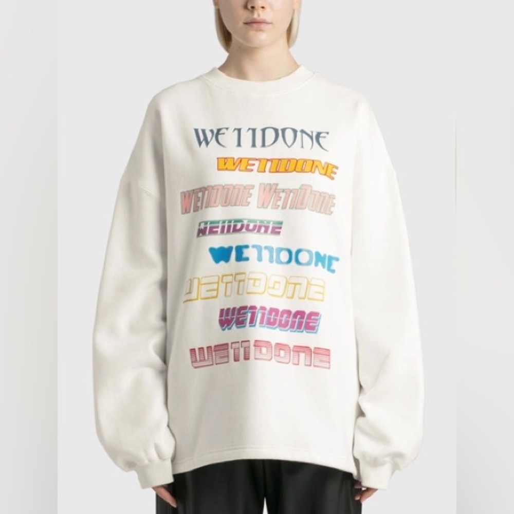 WE11Done Sweatshirt Unisex Size XL White Cotton Streetwear Oversize Printed Logo